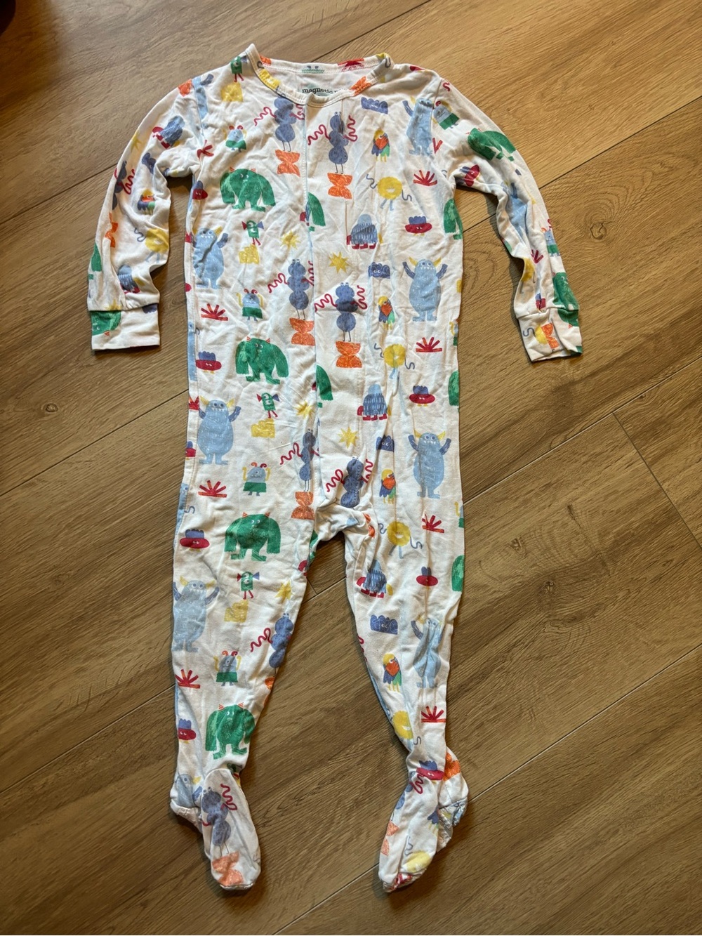 Magnetic Me White Footed One-Piece with Multicolor Animal Print